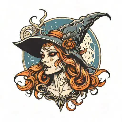 full moon witch tattoo design idea