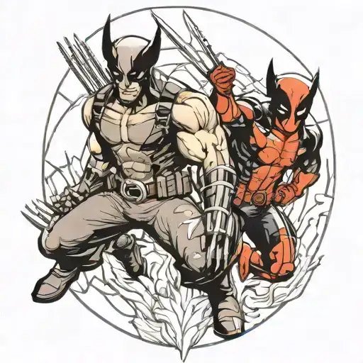 Wolverine and deadpool black white tattoo design idea