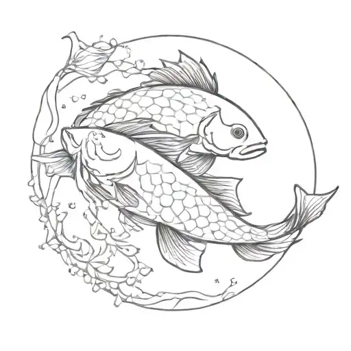 pisces constelation with two fishes tattoo design idea