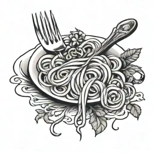 one fork with spaghetti on it  tattoo design idea
