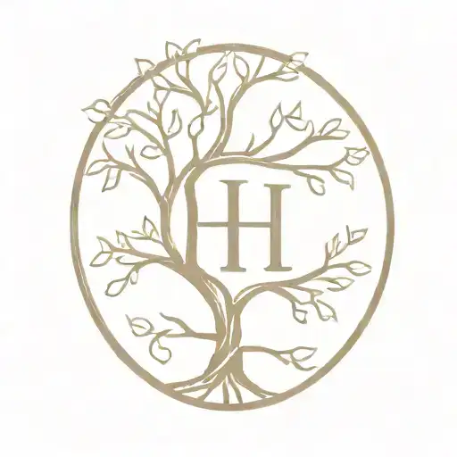 tree of life mom and kids initials H K letter tattoo design idea