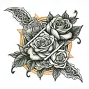$100 dollar bill rose tattoo design idea