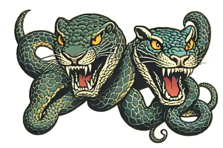 snakes and black pantera tattoo design idea
