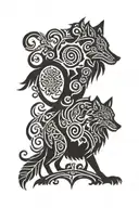 Nordic tree of life, wolf, scottish cross, in filipino tribal styling tattoo design idea