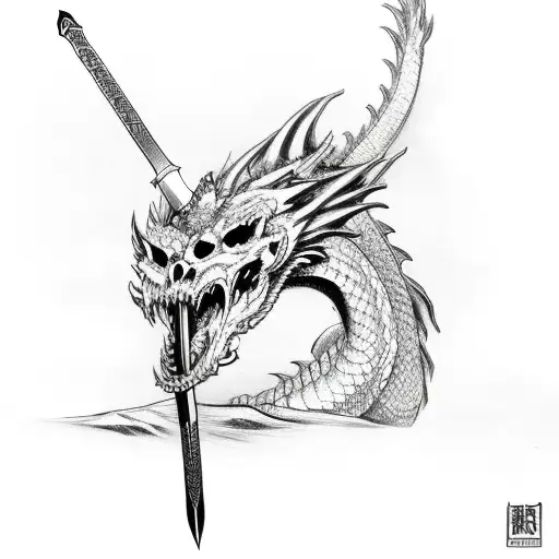 dragon katana samurai sword skull tattoo design idea
