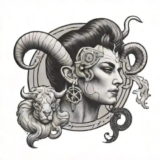 A black and grey portrait of a famous Hollywood icon with their zodiac sign (Aries)  subtly incorporated into the design tattoo design idea