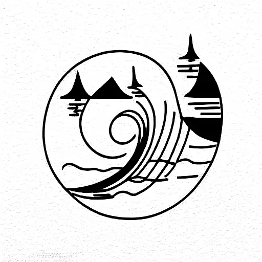 Sea inspired black and white tattoo design idea