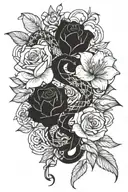 roses, lilies and snake tattoo design idea