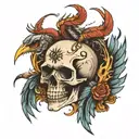 skull with scorpions and fenix flying tattoo design idea