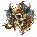 skull with scorpions and fenix flying tattoo design idea