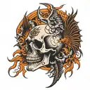 skull with scorpions and fenix flying tattoo design idea