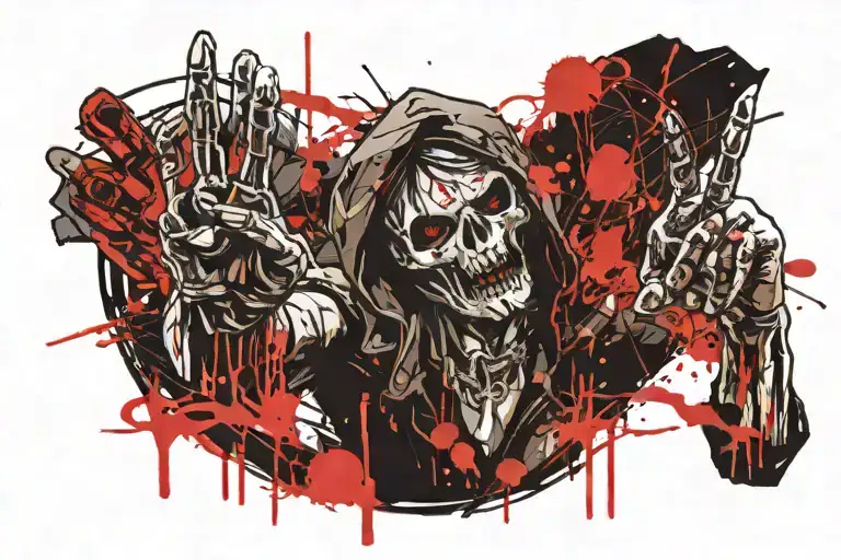 saying "not today reaper" with two middle fingers up either side  tattoo design idea