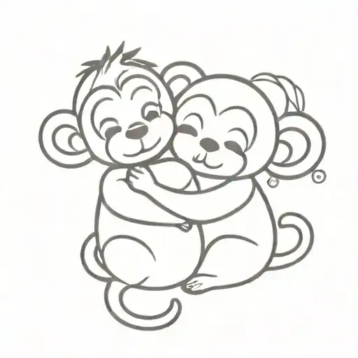 cute monkey and bunny hugging tattoo design idea