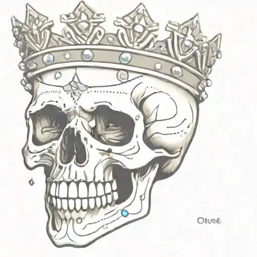 scary skull with a crooked royal crown with lots of jewels  tattoo design idea