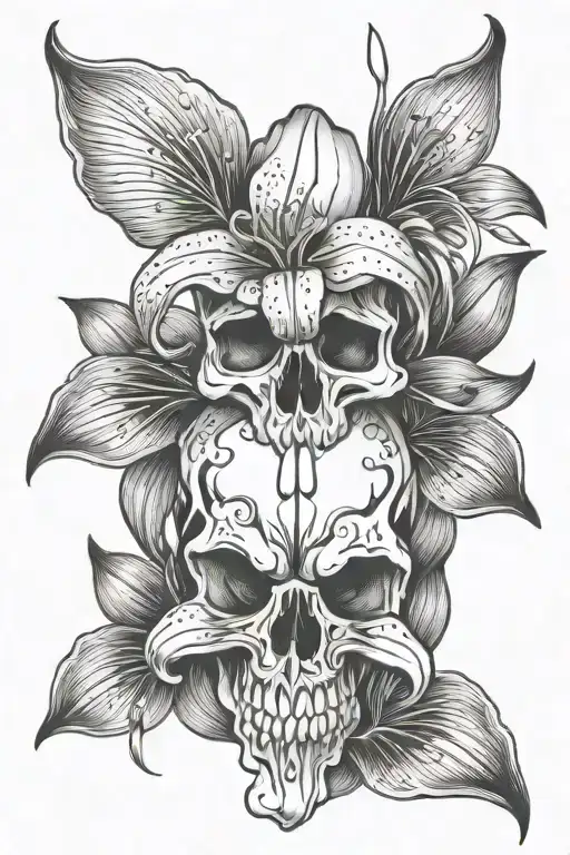 skull tiger lily tattoo design idea