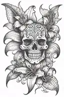 skull tiger lily tattoo design idea