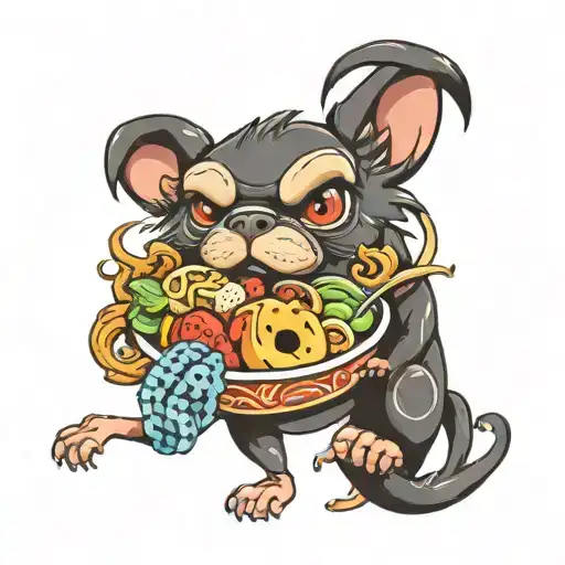 dog, monkey, dragon, and snack tattoo design idea