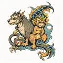 dog, monkey, dragon, and snack tattoo design idea