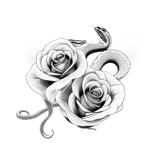 snake among roses tattoo design idea