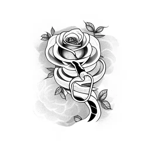 snake among roses tattoo design idea