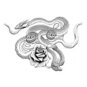 snake among roses tattoo design idea