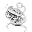 snake among roses tattoo design idea
