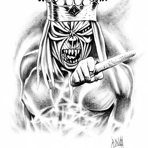 Dotwork Eddie From Ironmaiden With A Crown On Tattoo Idea  BlackInk