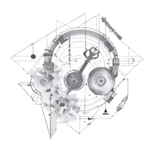 A design combining engineering tools with elements of sad music, representing the balance between logic and emotions tattoo design idea