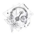 A design combining engineering tools with elements of sad music, representing the balance between logic and emotions tattoo design idea