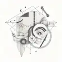 A design combining engineering tools with elements of sad music, representing the balance between logic and emotions tattoo design idea