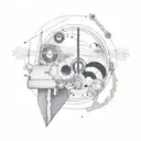 A design combining engineering tools with elements of sad music, representing the balance between logic and emotions tattoo design idea