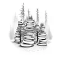 A mystical forest with ancient trees, where each tree trunk is a stack of books, showcasing the beauty of knowledge tattoo design idea