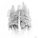 A mystical forest with ancient trees, where each tree trunk is a stack of books, showcasing the beauty of knowledge tattoo design idea