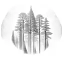 A mystical forest with ancient trees, where each tree trunk is a stack of books, showcasing the beauty of knowledge tattoo design idea