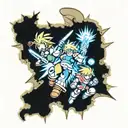 cloud from final fantasy 7 with Kirby, samus from Metroid and link from legend of Zelda  tattoo design idea