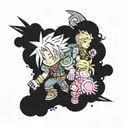 cloud from final fantasy 7 with Kirby, samus from Metroid and link from legend of Zelda  tattoo design idea
