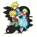 cloud from final fantasy 7 with Kirby, samus from Metroid and link from legend of Zelda  tattoo design idea