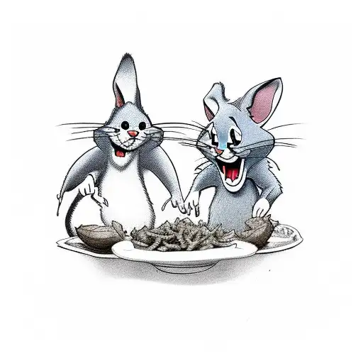 Jerry do desenho tom & Jerry drogado a comer batatas fritas com os olhos vermelhos tattoo design idea