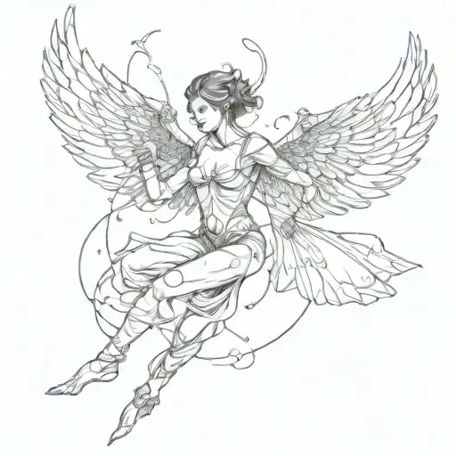 an acrobat waking on a taut thightrope. has broken wings. there is also a small wounded bleeding bird.  tattoo design idea