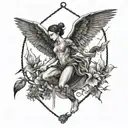 an acrobat waking on a tight rope. has broken wings. there is also a little bird above them. the bird is wounded and ble tattoo design idea