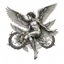 an acrobat waking on a tight rope. has broken wings. there is also a little bird above them. the bird is wounded and ble tattoo design idea