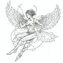 an acrobat waking on a taut thightrope. has broken wings. there is also a small wounded bleeding bird.  tattoo design idea