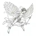 an acrobat waking on a taut thightrope. has broken wings. there is also a small wounded bleeding bird.  tattoo design idea