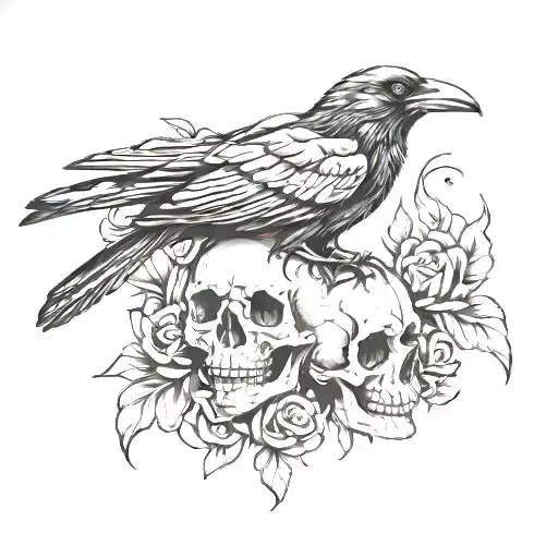 crow and skull tattoo design idea