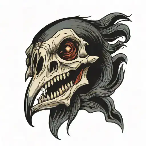 raven skull mouth open tattoo design idea