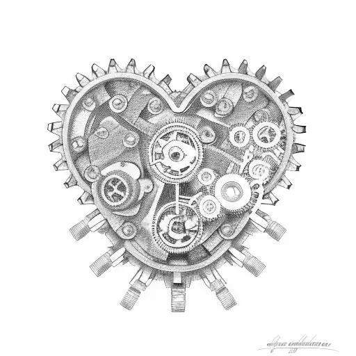 A mechanical heart with gears and pistons tattoo design idea