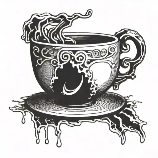 Espresso cup morphing into a climbing gear piece tattoo design idea