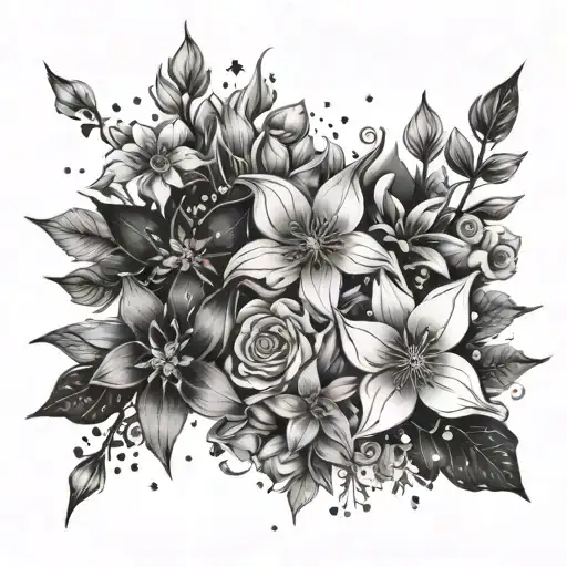 A constellation of stars forming into floral arrangements tattoo design idea