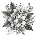 A constellation of stars forming into floral arrangements tattoo design idea