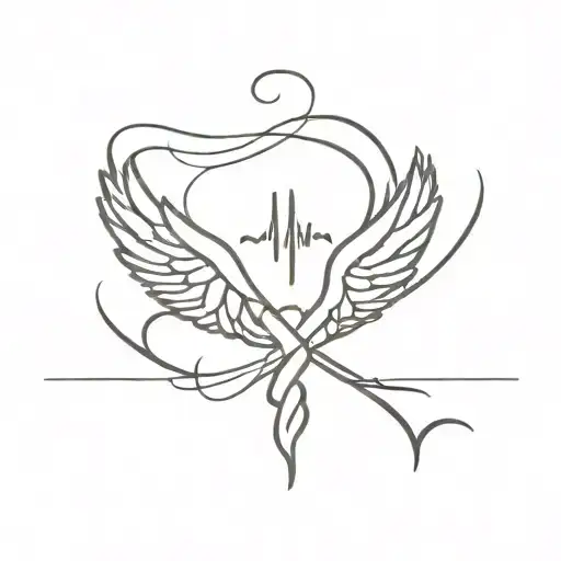 small memorial for mom with angel wings and a ekg heartbeat design tattoo design idea